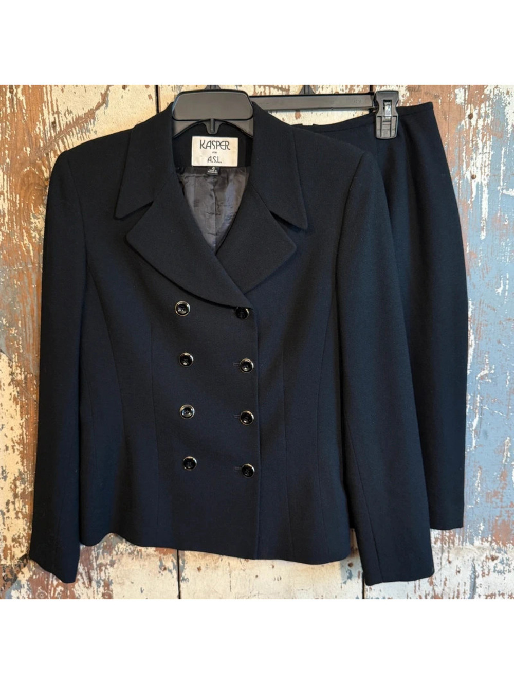 Vintage Kasper for A.S.L. 100% Wool Black 2 Piece Skirt Suit Women's Size 4